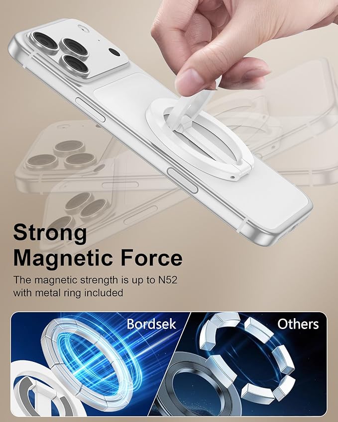 Magnetic Phone Ring Holder for iPhone 17 Pro Max/17Pro/Air/17/16 Pro/15/14, MagSafe Finger Grip Kickstand, 360°Adjustable Two-Sided Magnetic Cellphone Loop for Magnet Car Mount Stand for Galaxy, Pixel
