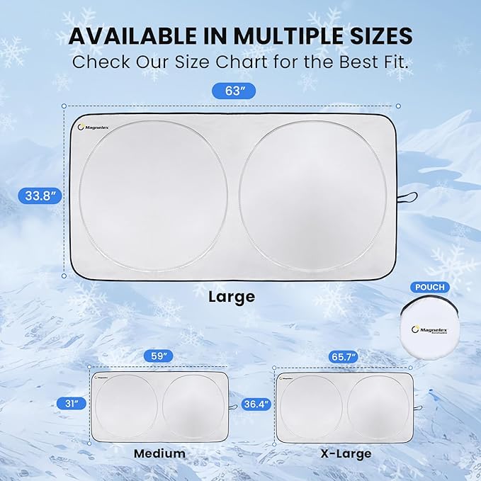Magnelex Car Windshield Sunshade – Double-Layer Design for 2X Heat Blocking, Blocks UV Rays, Foldable Sun Shade for Cars, Trucks & SUVs, Keeps Interior Cooler, Large (63 x 33.8 in)