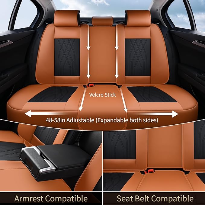 FLORICH Seat Cover Automotive Seat Covers 5 Seats Leather Car Seat Covers Full Set Waterproof Front and Back Seat Cushion Interior Cover Accessories Universal Fit for Most Car Truck SUV, Brown&Black