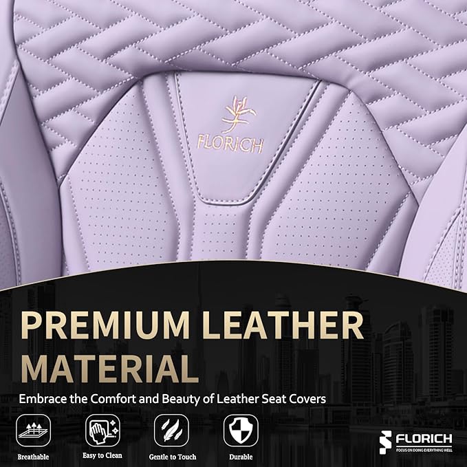 FLORICH Leather Seat Covers Full Set Purple Car Seat Cover Full Coverage Seat Covers Front Seats and Rear Waterproof Car Seat Cushion Protector Universal Fit for Most Cars Trucks SUVs