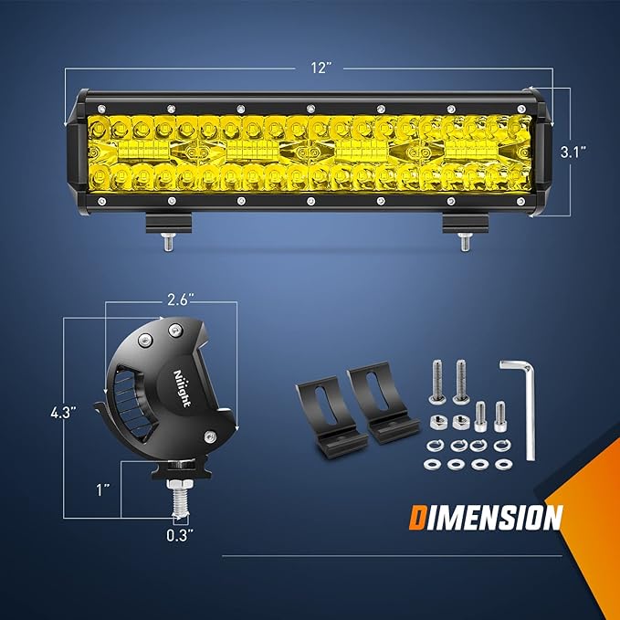 Nilight 12Inch Amber LED Light Bar 240W Triple Row Spot Flood Combo Led Off Road Lights for Truck Car ATV SUV Cabin Boat with 16AWG Wiring Harness Kit, 2 Years Warranty