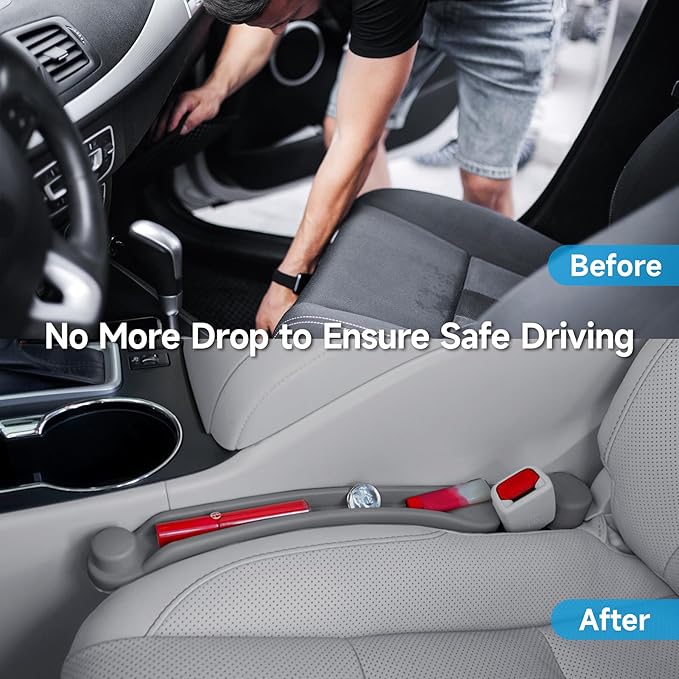 Givifive Car Seat Gap Filler Set of 2, 3IN1 Seat Side Gap Filler Plug with Storage Slot & Hook Function, Soft Foam Universal Fit Car SUV Truck Fill Gap Between Seats Console Organizer（Narrow Gray）