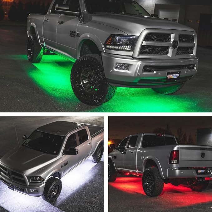 LEDGlow 6pc Multi-Color Truck Slimline LED Underbody Underglow Accent Neon Lighting Kit - 10 Solid Colors - 13 Unique Patterns - Music Mode - Water Resistant Tubes - Includes Control Box & Remote