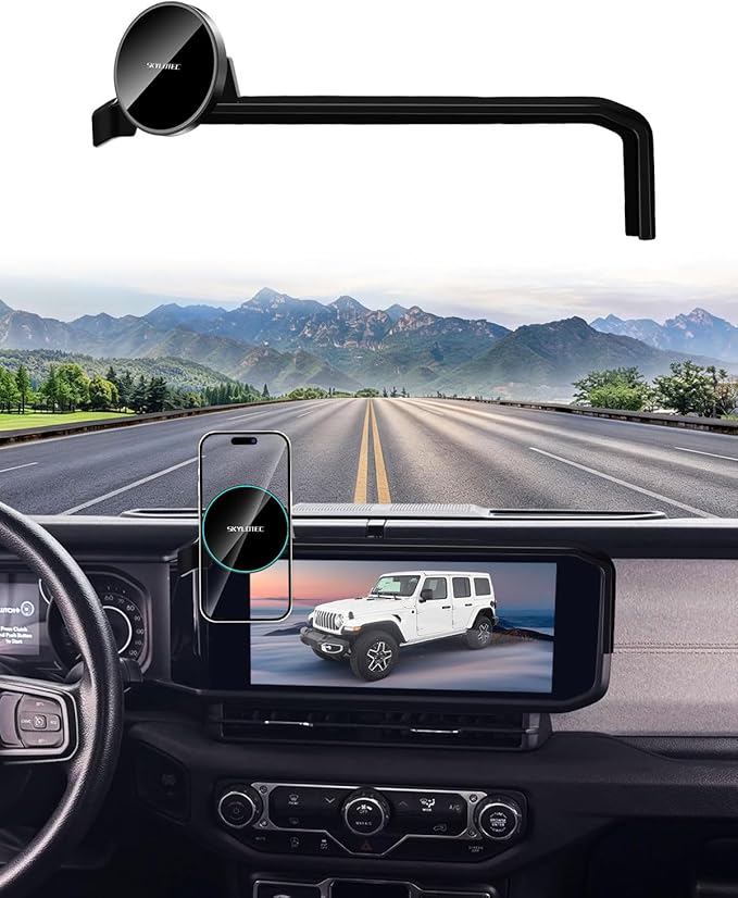 Phone Holder for Jeep Wrangler JL JLU/Gladiator JT 2024 2025 Accessories 12.3-Inch Screen Fixed Clip, Car Magnetic Phone Mount for Magsafe, Magnets Fast Wireless Charger Cell Phone Base(Not for 4XE)