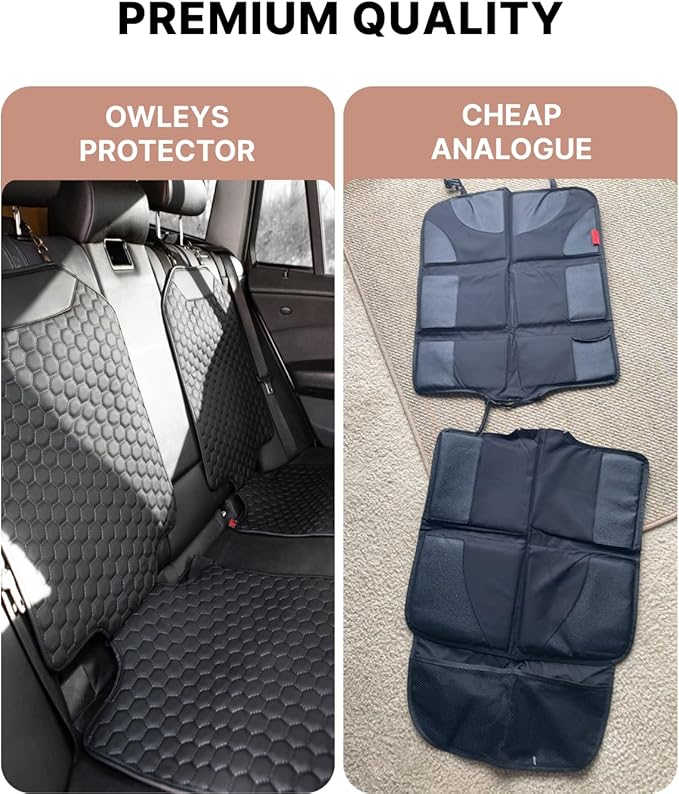 Owleys Set Seat Back Organizer & Car Seat Protector Hexy Waterproof & Non-Slip Protector for Child Car Cushion for Leather and Fabric Seats (Black)