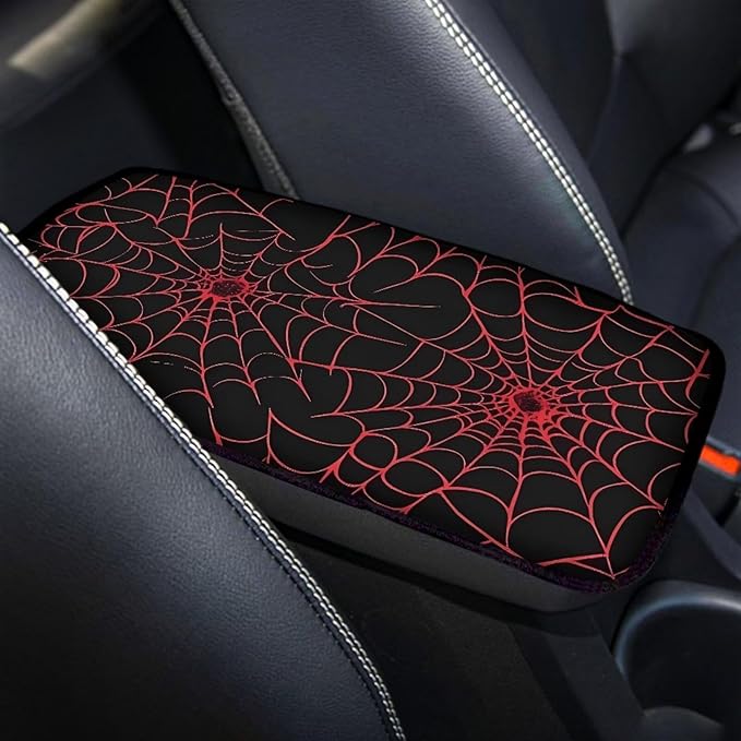 Dreaweet Red Spider Web Print Center Console Armrest Pad Cover Goth Car Accessories Interior Middle Console Cover Anti-Scratch Comfort Car Armrest Storage Box Mat