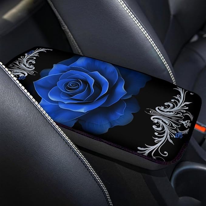 Blue Rose Vehicle Armrest Covers Armrest Seat Box Cover Protector Middle Storage Organizer Pad Aesthetic Interior Decor