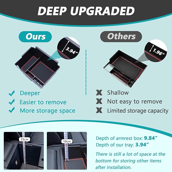 TOPINSTALL 2020-2026 Ford Explorer Console Organizer Tray - Compatible with 2020+ Ford Explorer Deep Armrest Storage Box with Coin Holder & Non-Slip Mats, Red Interior 6th Gen Explorer Accessories