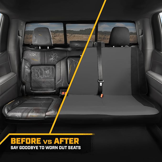 CAT PU Leather Rear Bench Seat Cover – Gray, 60/40 Split Fit for Cars, Trucks, SUVs – Waterproof, Scratch-Resistant, Semi-Universal Fit Rear Seat Protector for Most Auto Interior – Easy Install