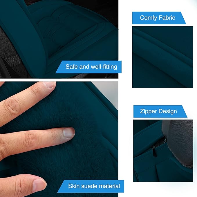 AOOG Fuzzy Car Seat Covers, Heated Bench Back Cushion Protector for Cars SUV Trucks(Front Pair,Black)