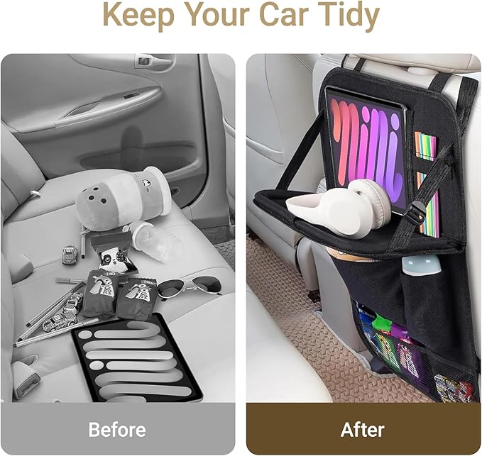 2-Pack Black Car Backseat Organizer, 10 Storage Pockets and Tablet Holder, Back Seat Organizer for Kids, Family Road Trip Essentials, Travel Accessories-Black