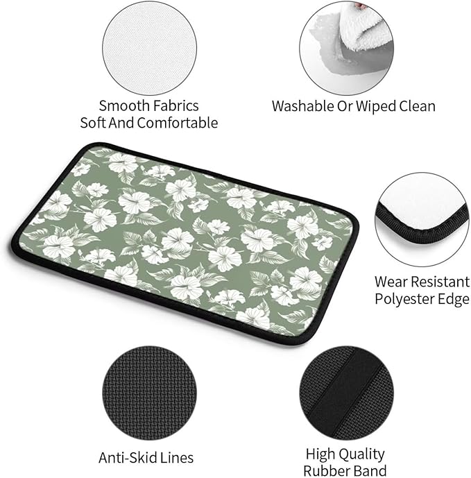Hibiscus Flower Print Center Console Cover Tropical Floral Comfortable Armrest Pad Protector Car Accessories, Green Scratch Resistant Middle Arm Rest Console Covers