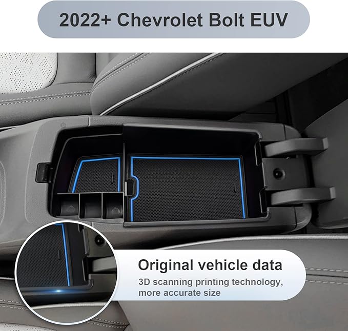 SKTU for 2022 2023 Chevrolet Bolt EUV EV Center Console Organizer Insert ABS Black Materials Tray Armrest Secondary Storage Box Latest 2023 Bolt EUV EV Accessories with Coin Holder (Blue)