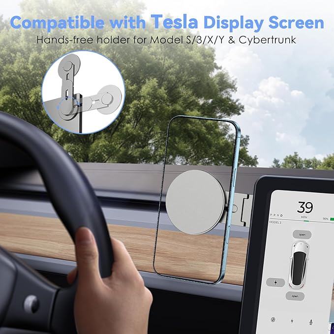 CloudValley Magnetic Laptop Phone Holder, 360° Rotating Mount Compatible with iPhone MagSafe and All Phones, MacBook, PC Monitor, Screen Stand for Tesla, Portable Accessory, Grey