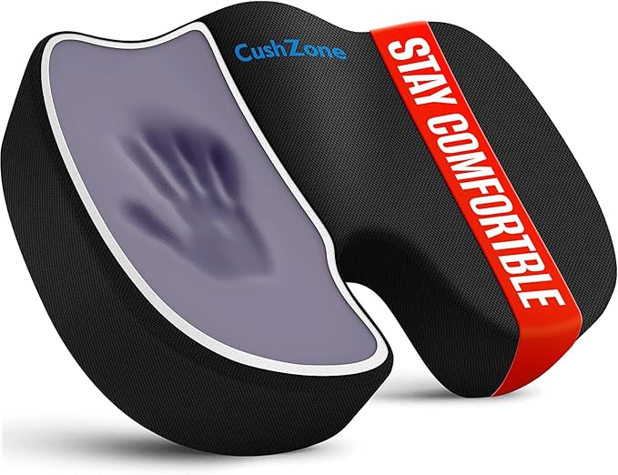 Seat Cushion - Memory Foam Office Chair Cushion for Sciatica, Tailbone & Back Pain Relief - Orthopedic Coccyx Pillow for Car, Airplane, Pregnancy & Long Sitting at Work, Black