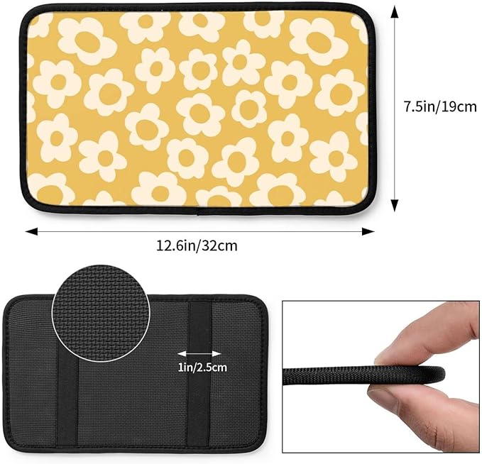 Vintage Groovy Flowers1 Auto Center Console Cover Pad Car Armrest Seat Box Cover Cushion Universal for Most Vehicle SUV Truck Car Accessories Decor