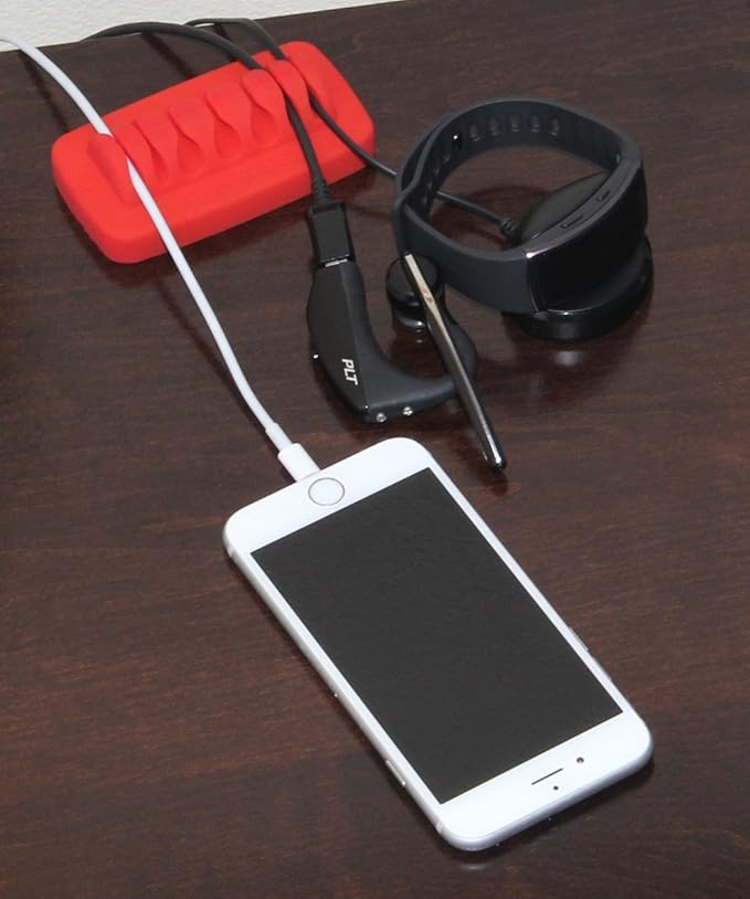 Heaviest Cable Organizer on the Market! Compact and Weighted Desktop Cord Holder and Cable Organizer, Eco-Friendly Silicone, No Bad Smell, Bundled with 4 Reusable Cable Ties! (Red)