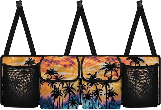 Palm Tree Trunk Hanging Organizer, Backseat Bag, Car Interior Accessories with 2 Pockets & 2 Mesh Pouches for Groceries Storage Space for SUV, Jeep, MPVs