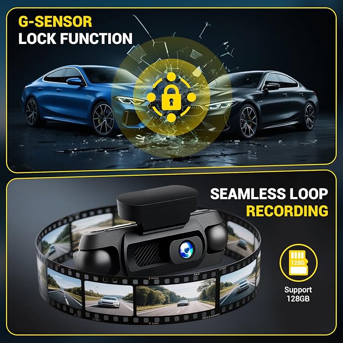4K 4 Channel Dash Cam Front and Rear with Cabin, 4K+1080P+1080P Dash Camera for Cars, Free 128GB Card Included, Dash Cam with Night Vision, WiFi, GPS, APP Control, Parking Monitor, Loop Recording