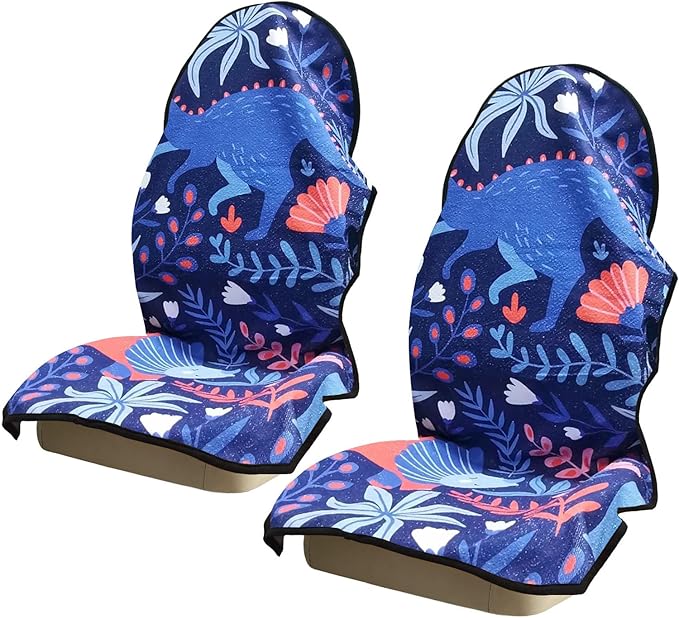Car Seat Covers 2pcs Waterproof Towel Car Seat Cover Universal Fit for Most Trucks SUV Fitness Athletes Pets Gym and Water Sport，Dinosaur