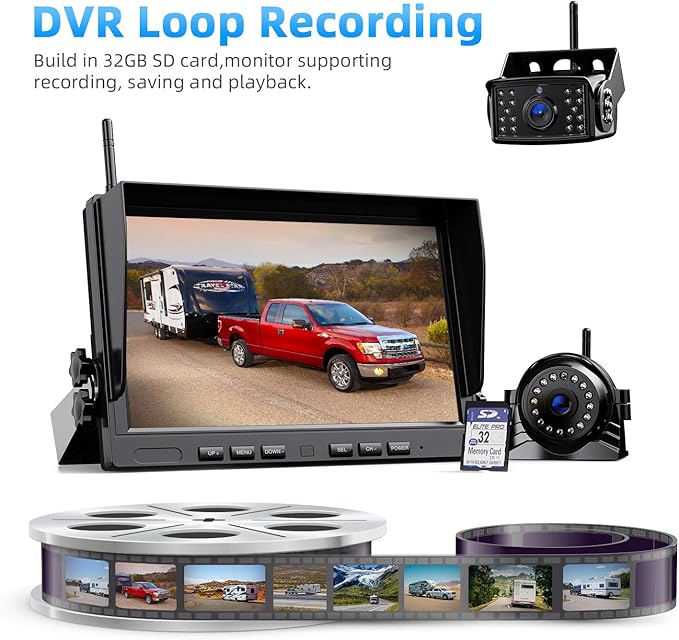 eRapta 4 Wireless Backup Camera System with HD 2K 10-Inch Loop Recording Monitor, Quad Channels Full-Field Cameras IR Night Vision for Trailer/RV/Truck/Camper/Bus-AW104SL