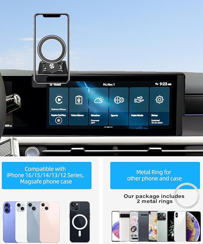 Car Phone Holder for 2025 2026 Hyundai Tucson/Tucson Hybrid Accessories Apply to 12.3 Inch Touch Screen Fixed Clip Magnetic Cell Phone Mount Hands-Free 360 Degree Rotation
