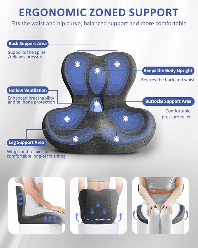 Seat Cushion with Back Support,Lumbar Support Pillow for Office Chair,X Large Memory Foam Chair Cushions for Sciatica Tailbone Pain Relief Coccyx Pad for Wheelchair, Car, Home, Office, Desk