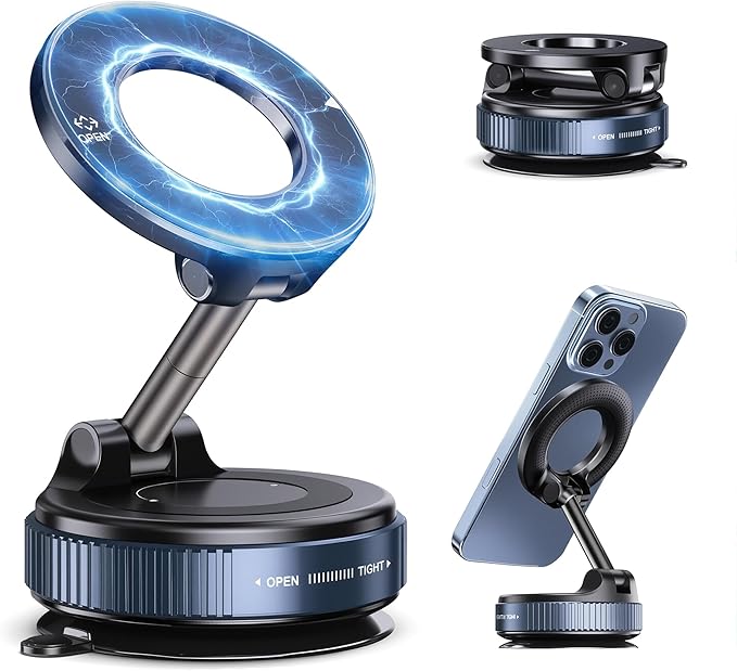 Magnetic Car Phone Holder, 360° Vacuum Magnetic Phone Holder for Car, MagSafe Car Mount with 80LBS Ultra Strong Suction& 2800gf Magnetic, Compatible with All Smartphones & All Car Models