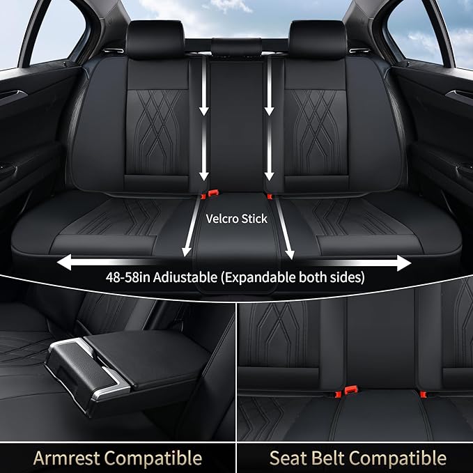 FLORICH Leather Cars Seat Covers Full Set Waterproof Automotive Seat Covers Front and Rear 5 Seats Full Wrapping Edge Seat Protector Cushion Universal Fit for Most Car Truck SUV, Black