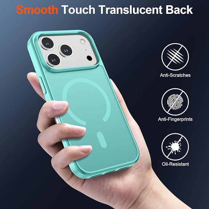 SUPFINE Magnetic for iPhone 17 Pro Case (Compatible with MagSafe)(Military Grade Drop Protection) Translucent Matte Shockproof with Anti-Fingerprint Phone Cover,Blue Green