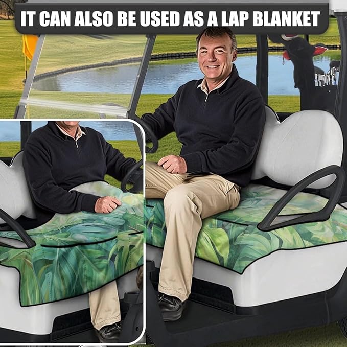 Biyejit Golf Cart Seat Covers with 4 Pockets Golf Cart Seat Towel Blanket Fits 2-Seat Golf Carts, Golf Cart Accessories