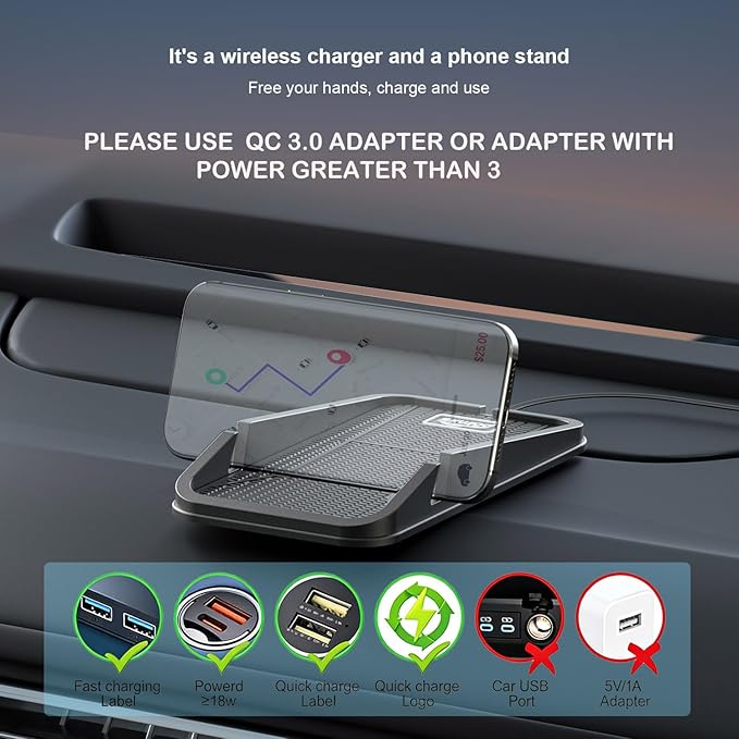 Wireless car Charger Charging pad,POLMXS No-Slip Wireless Phone Charger for car Cell Phone Cordless Charging mat Compatible with iPhone 16/15/14/13/12 Galaxy S23 S22 S21 Note10(C17)