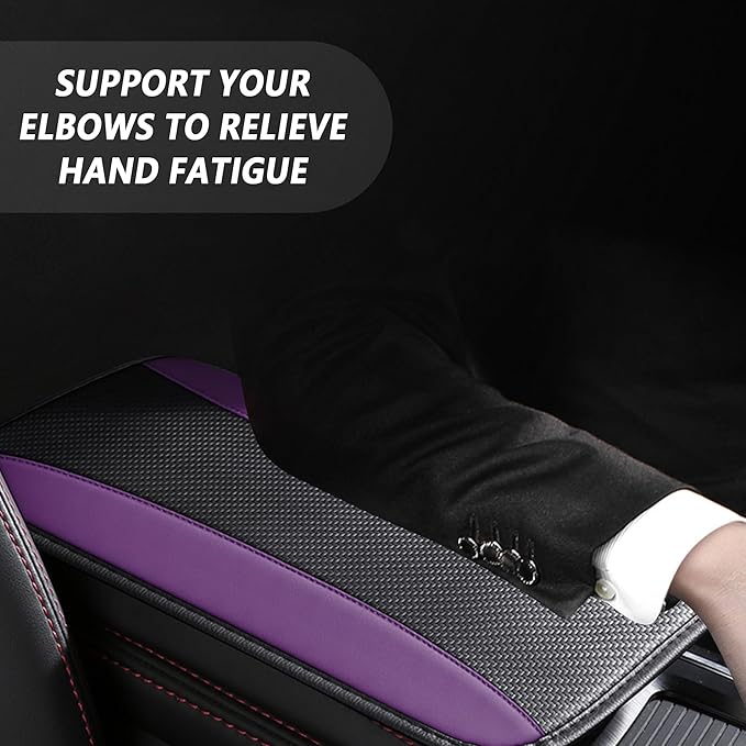 Stylish Car Center Console Cover,PU Leather Car Armrest Cover Prevent Scratches on Center Console,Universal Car Armrest Cushion Car Accessories Interior for Car SUV Truck (Purple)