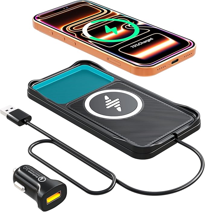 Wireless Car Charger Pad, 15w Fast Car Wireless Chargers Charging pad Non Slip Charger for Car Wireless Phone Charger for iPhone 17/16/15/14/13/12 Pro, SE3/SE2/XS/X/XR/8, 30cm Cable