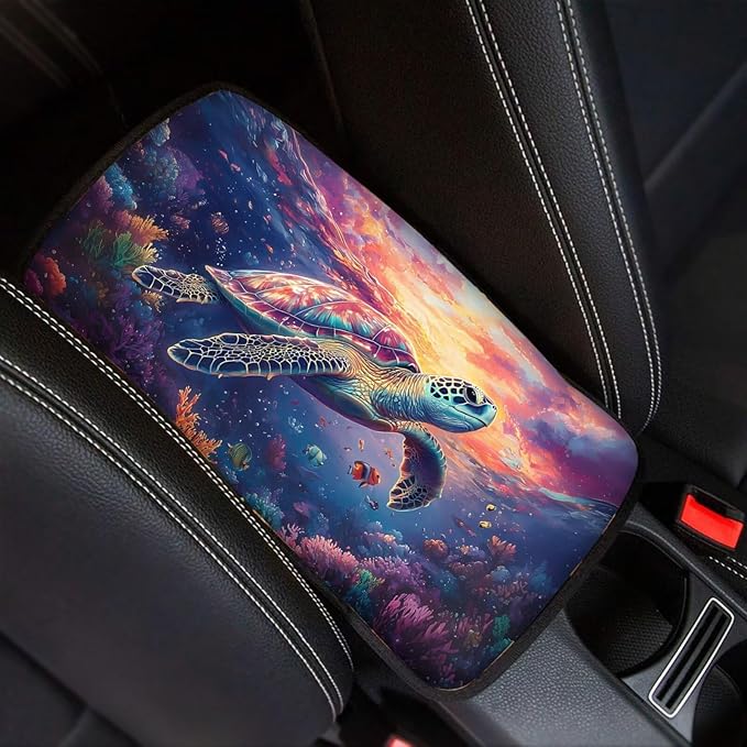 Sea Turtle Car Console Armrest Cover for Women, Car Middle Console Covers Auto Accessories for Decoration,Universal Fit,Machine Washable