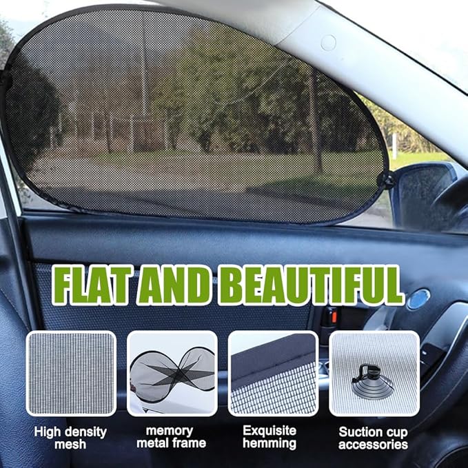 2PCS Car Window Shade, 25"×15" Side Window Sun Shade Blocker with Suction Cups, Mesh Vehicle Window Screen Provide Glare and UV Rays Protection for Baby, Universal Car Accessories for Most Models