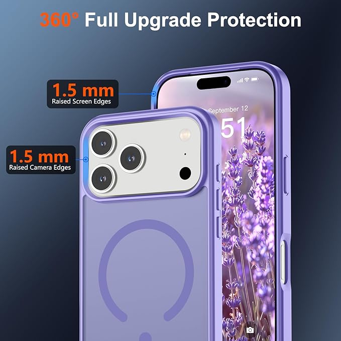 SUPFINE Magnetic for iPhone 17 Pro Case (Compatible with MagSafe)(Military Grade Drop Protection) Translucent Matte Shockproof with Anti-Fingerprint Phone Cover 2025,Purple