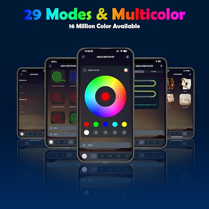 6 in 1 Car Led Strip Lights with App Control, RGB Colors Interior Car Lights, Ambient Led Lighting Kit, 4 Light Flashing Modes, USB Neon Accessories for Doors, Center Console