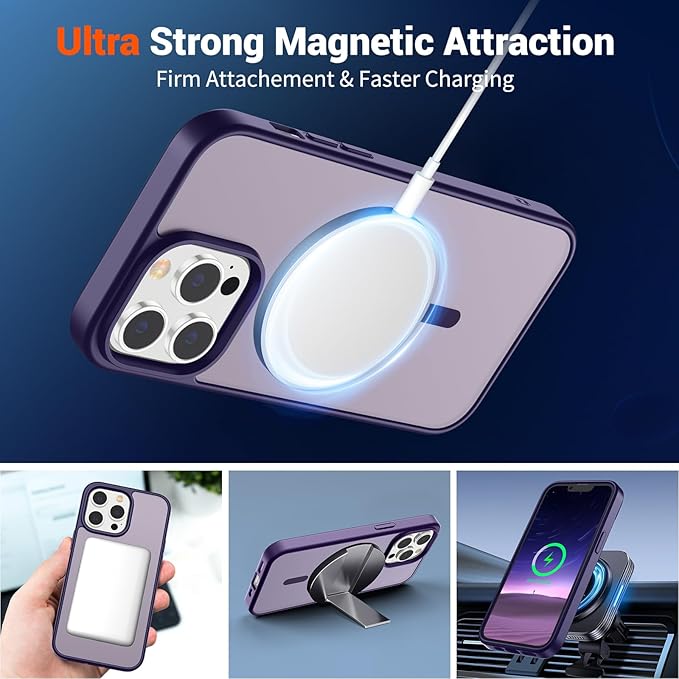 SUPFINE Magnetic for iPhone 13 Pro Case (Compatible with MagSafe) (Military Grade Drop Protection) Translucent Matte Shockproof with Anti-Fingerprint Phone Case,Dark Purple