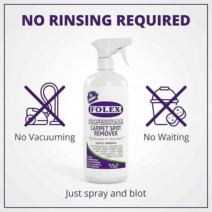 FOLEX - Professional Carpet Cleaner Spray 34 oz - Pet Stain Removal - Instant Stain Removal - No Rinsing Required - Safe for Pets - Works on All Fabrics