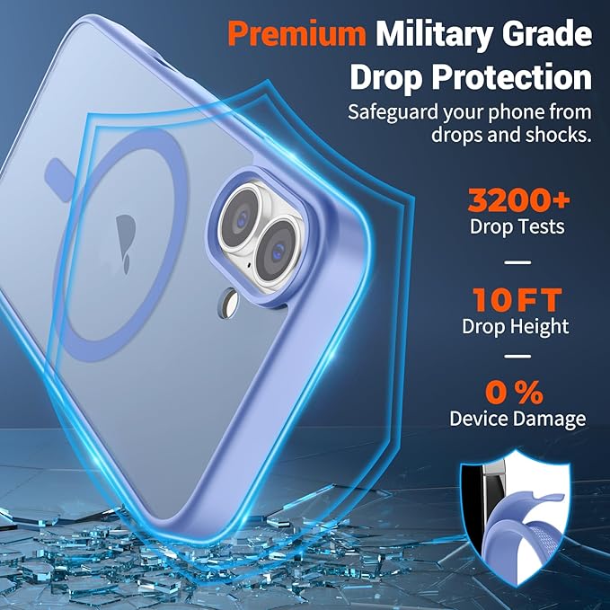 SUPFINE Magnetic for iPhone 16 Plus Case(Compatible with MagSafe) (Military Grade Drop Protection) Slim Translucent Matte Shockproof with Anti-Fingerprint Phone Case,Blue Purple