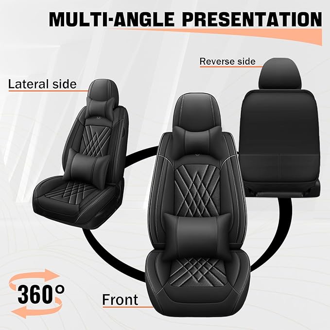 Car Seat Covers Compatible with Toyota Camry 2012-2026 Durable Waterproof Automotive Seat Covers Stretchable Fabric Material, Airbag Compatibility, Premium Nappa Leather(Black, Full Set with Pillow)