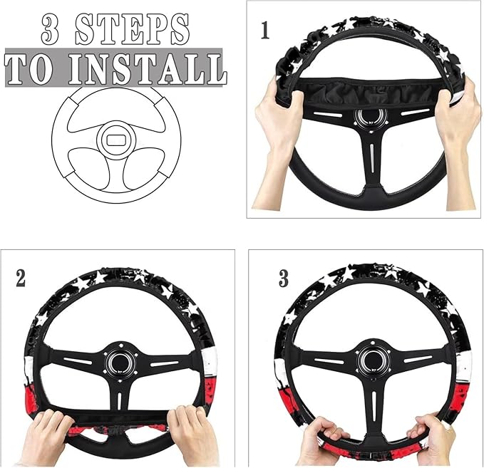 SEANATIVE Red American Flag Steering Wheel Cover, Silicone, Non-Slip Soft, Easy to Disassemble