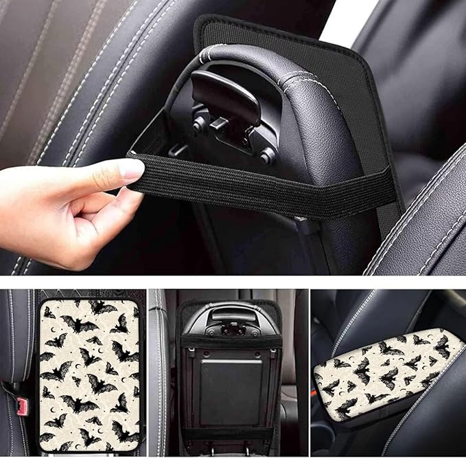 Dreaweet Bat Center Console Armrest Pad Cover Halloween Car Accessories Middle Console Cover Anti-Scratch Comfort Car Armrest Storage Box Mat