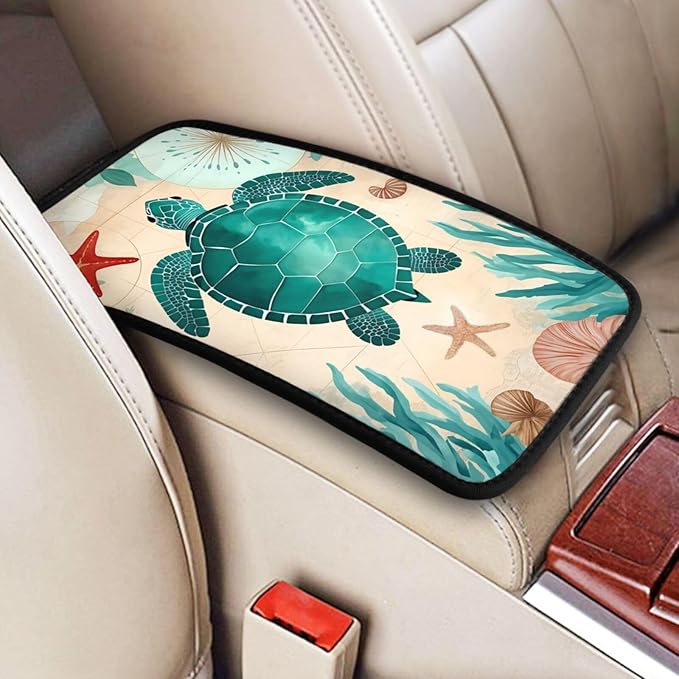 Universal Car Center Console Cushion Pad, Chubby Sea Turtle Soft Waterproof Car Center Console Cover Auto Armrest Seat Box Cover Protector for Most Vehicle SUV Truck Car