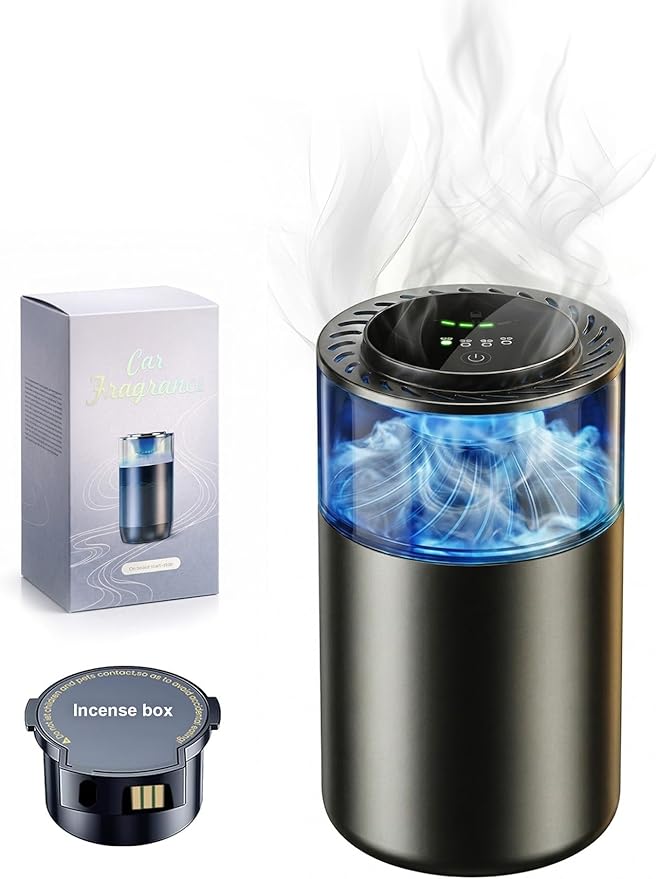 Smart Auto Car Diffuser, RGB Air Freshener, Rechargeable Aluminum Aromatherapy, Leak-Proof Replaceable Cartridge, Cologne & Ocean Scent for Car Office Bedroom