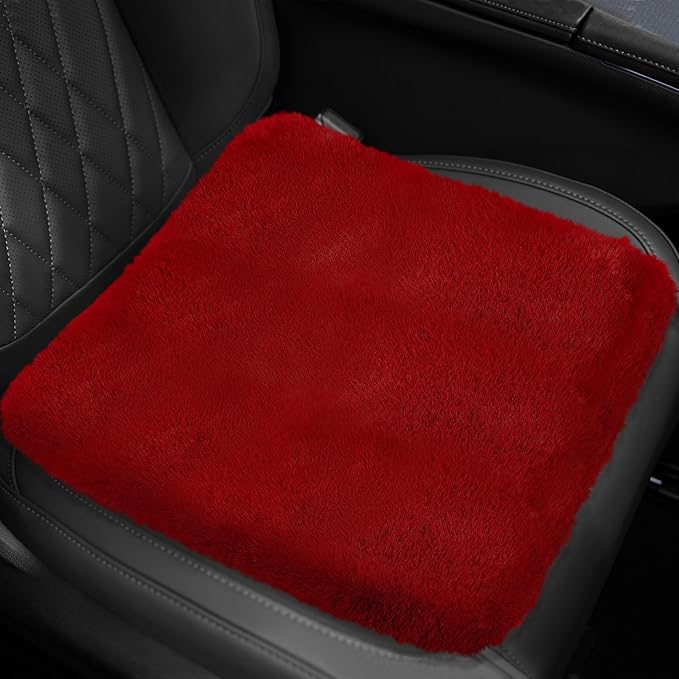 wuyaoyao Sheepskin Car Seat Cushion, Soft Comfort Fur Wool Car Seat Covers, Winter Warm Auto Front Seat Cushion Pad, Fuzzy Seat Bottom Protector Universal for Vehicle Office Chair (Wine Red)