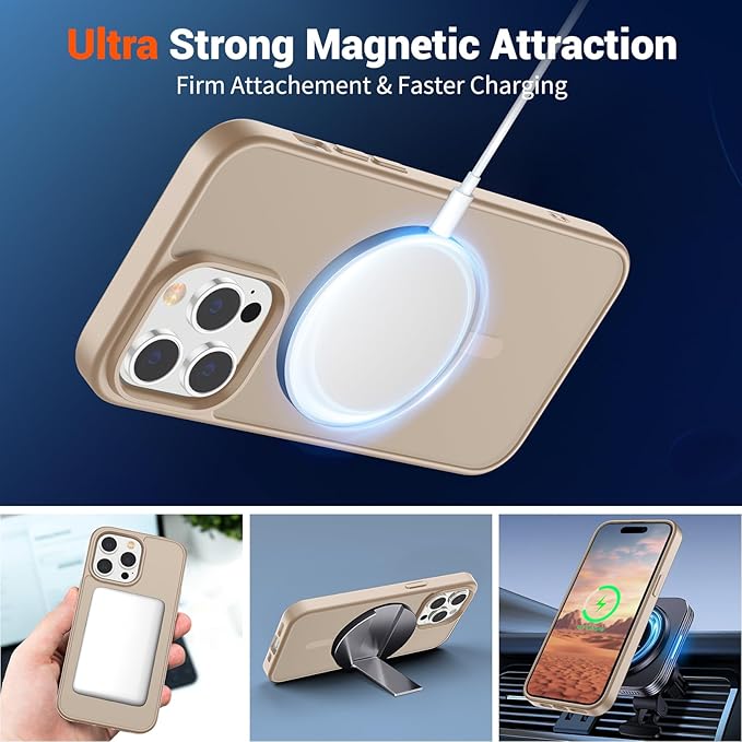 SUPFINE Magnetic for iPhone 14 Pro Max Case(Compatible with MagSafe)(Military Grade Drop Protection) Slim Translucent Matte Shockproof with Anti-Fingerprint Phone Case,Desert Gold