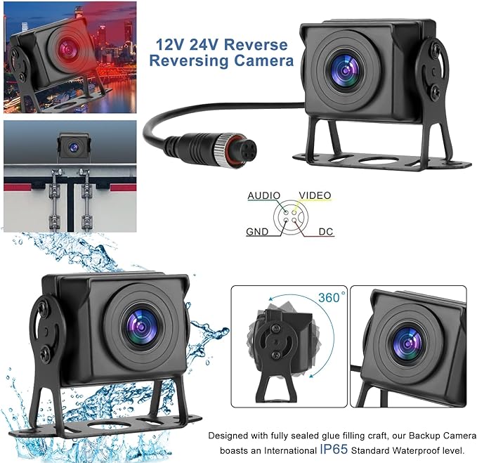 Kairiyard Truck RV Backup Camera with 7 Inch Monitor, AHD 1080P DIY Guide Lines No Delays Waterproof Wired Reverse Rear View Camera System for Car Trailer Camper