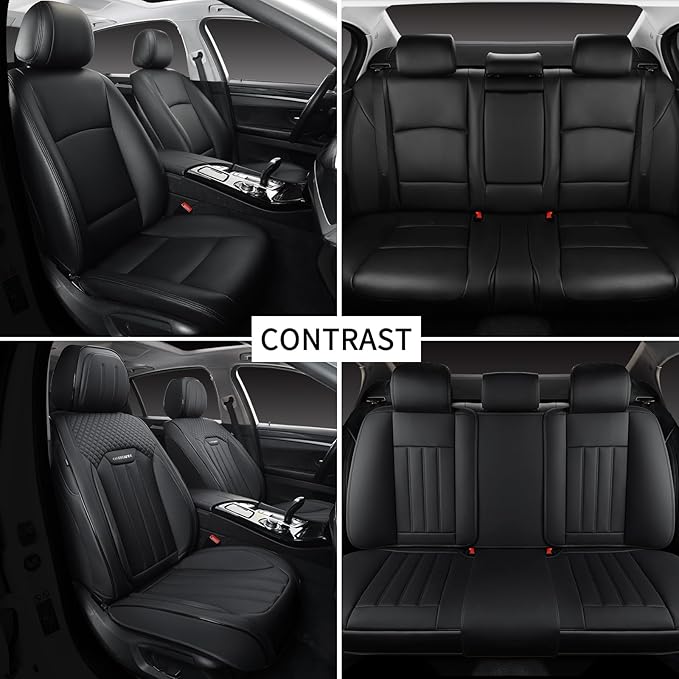 Car Seat Covers Full Set, Leather Seat Cover for Cars, 5 Seats Waterproof Automotive Seat Covers Fit Toyota Rav4 Camry Corolla Cruze CRV Accord, Black